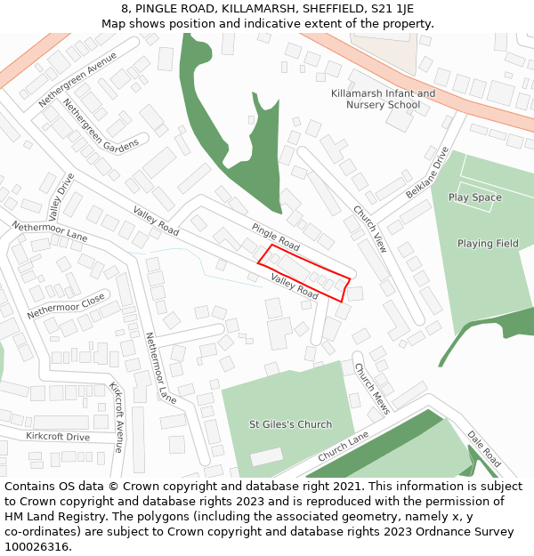 8, PINGLE ROAD, KILLAMARSH, SHEFFIELD, S21 1JE: Location map and indicative extent of plot