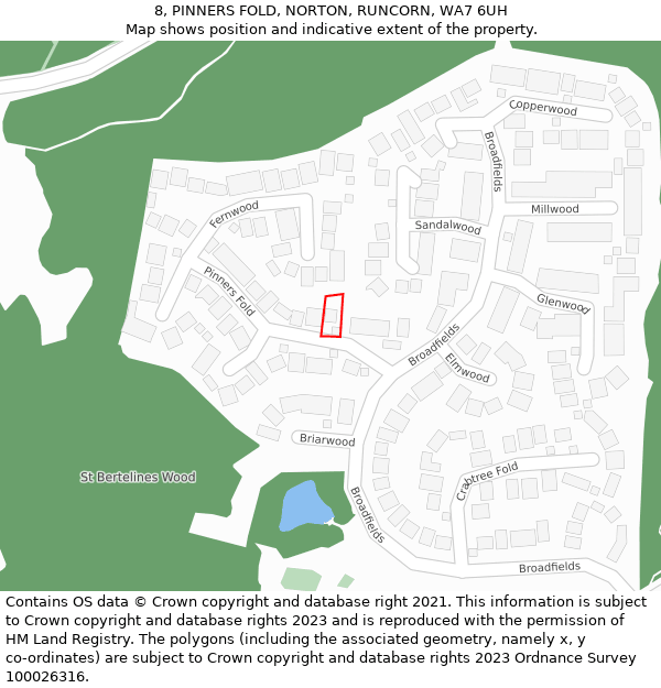 8, PINNERS FOLD, NORTON, RUNCORN, WA7 6UH: Location map and indicative extent of plot