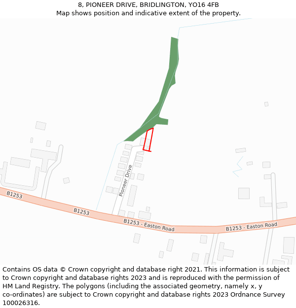 8, PIONEER DRIVE, BRIDLINGTON, YO16 4FB: Location map and indicative extent of plot