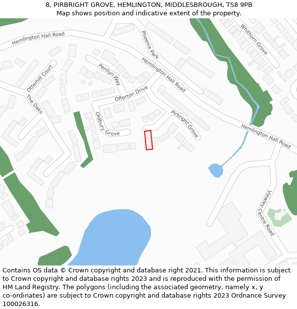 8, PIRBRIGHT GROVE, HEMLINGTON, MIDDLESBROUGH, TS8 9PB: Location map and indicative extent of plot