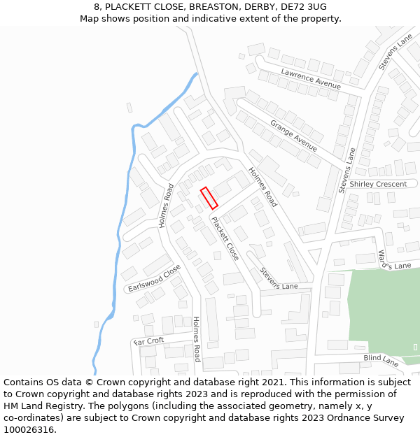 8, PLACKETT CLOSE, BREASTON, DERBY, DE72 3UG: Location map and indicative extent of plot