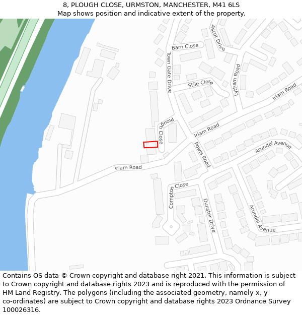 8, PLOUGH CLOSE, URMSTON, MANCHESTER, M41 6LS: Location map and indicative extent of plot