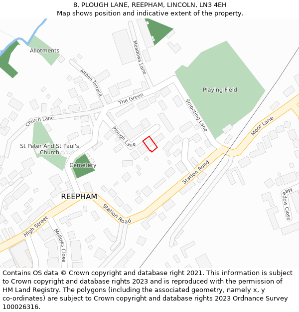 8, PLOUGH LANE, REEPHAM, LINCOLN, LN3 4EH: Location map and indicative extent of plot