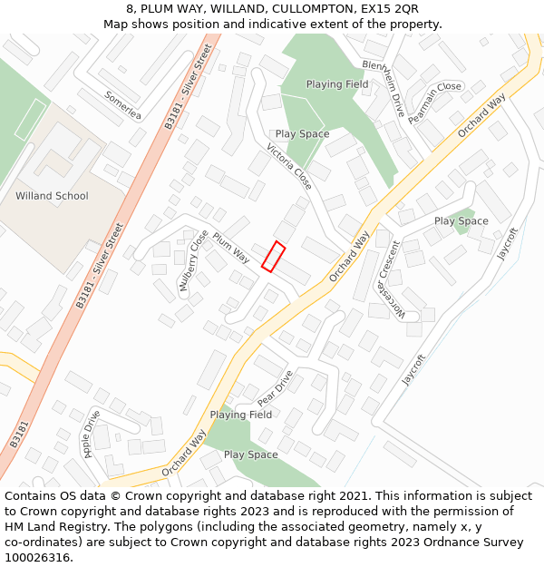 8, PLUM WAY, WILLAND, CULLOMPTON, EX15 2QR: Location map and indicative extent of plot