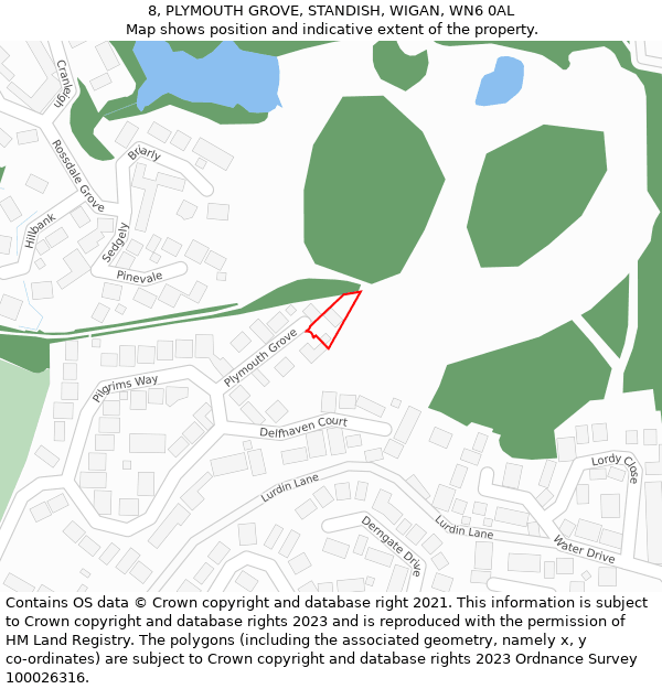 8, PLYMOUTH GROVE, STANDISH, WIGAN, WN6 0AL: Location map and indicative extent of plot