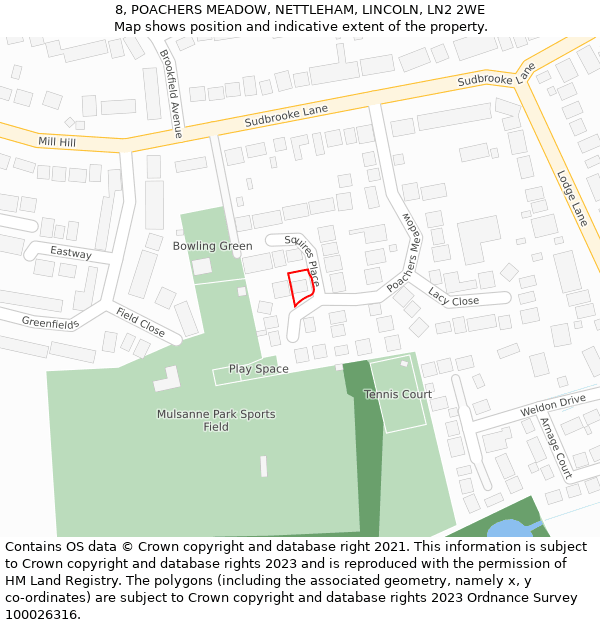 8, POACHERS MEADOW, NETTLEHAM, LINCOLN, LN2 2WE: Location map and indicative extent of plot