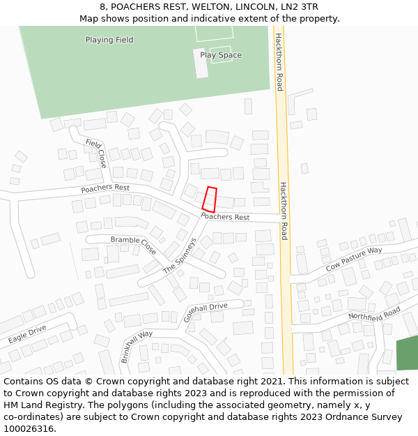 8, POACHERS REST, WELTON, LINCOLN, LN2 3TR: Location map and indicative extent of plot