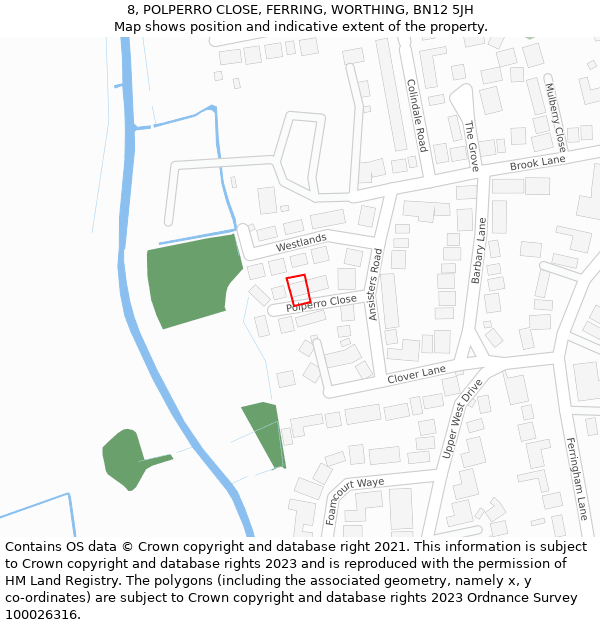 8, POLPERRO CLOSE, FERRING, WORTHING, BN12 5JH: Location map and indicative extent of plot