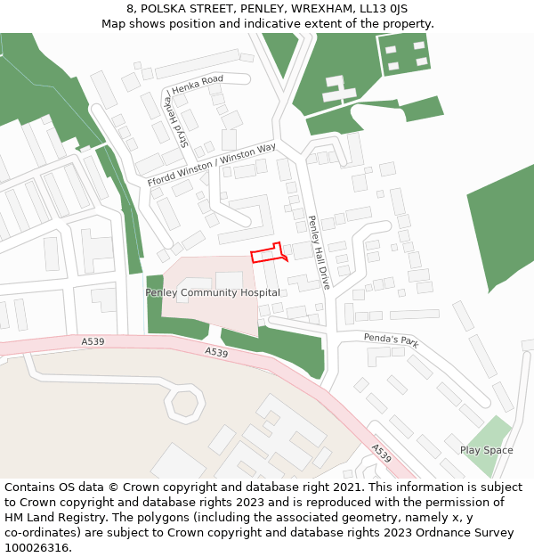 8, POLSKA STREET, PENLEY, WREXHAM, LL13 0JS: Location map and indicative extent of plot