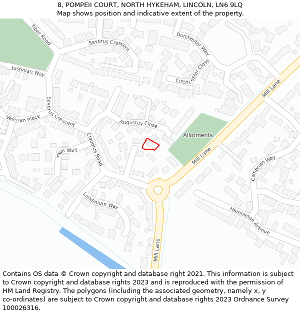 8, POMPEII COURT, NORTH HYKEHAM, LINCOLN, LN6 9LQ: Location map and indicative extent of plot