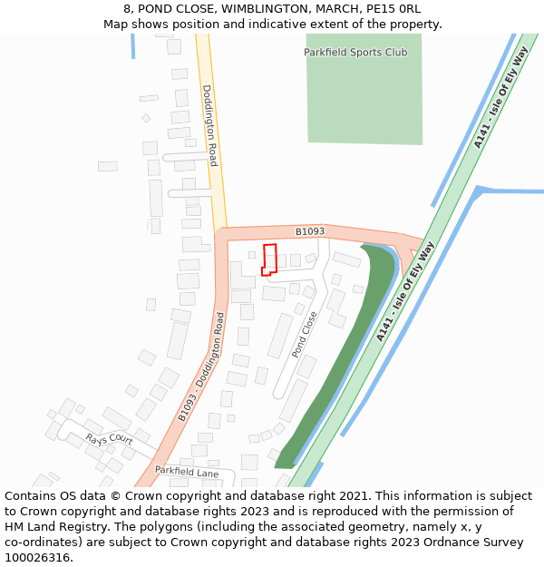 8, POND CLOSE, WIMBLINGTON, MARCH, PE15 0RL: Location map and indicative extent of plot