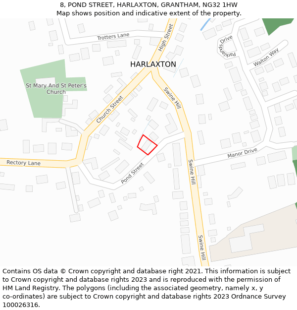 8, POND STREET, HARLAXTON, GRANTHAM, NG32 1HW: Location map and indicative extent of plot
