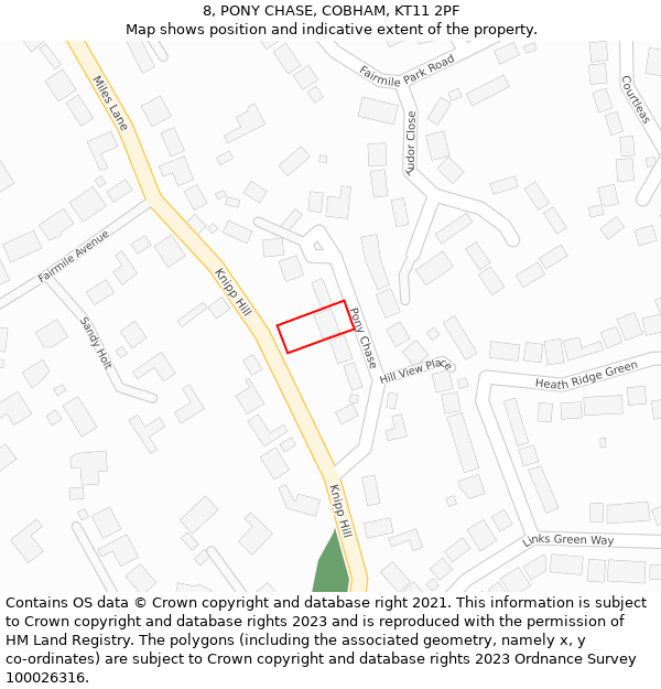 8, PONY CHASE, COBHAM, KT11 2PF: Location map and indicative extent of plot