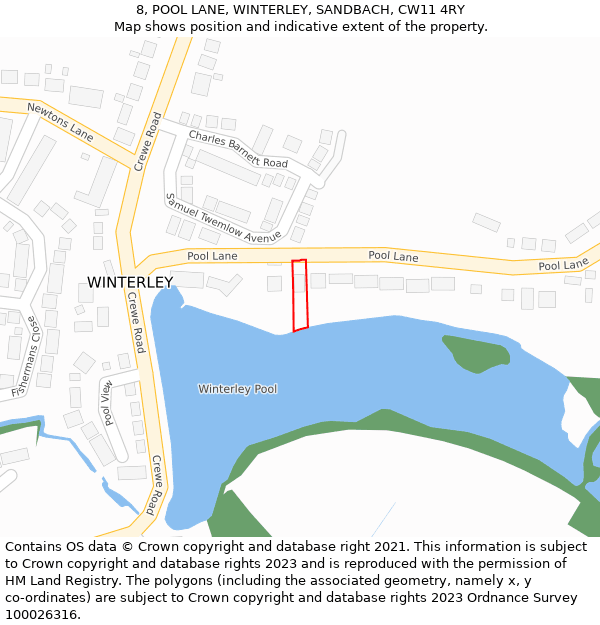 8, POOL LANE, WINTERLEY, SANDBACH, CW11 4RY: Location map and indicative extent of plot