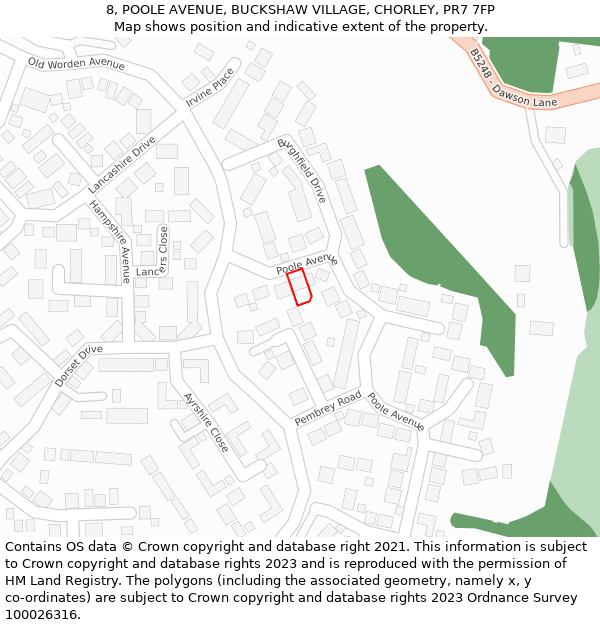 8, POOLE AVENUE, BUCKSHAW VILLAGE, CHORLEY, PR7 7FP: Location map and indicative extent of plot