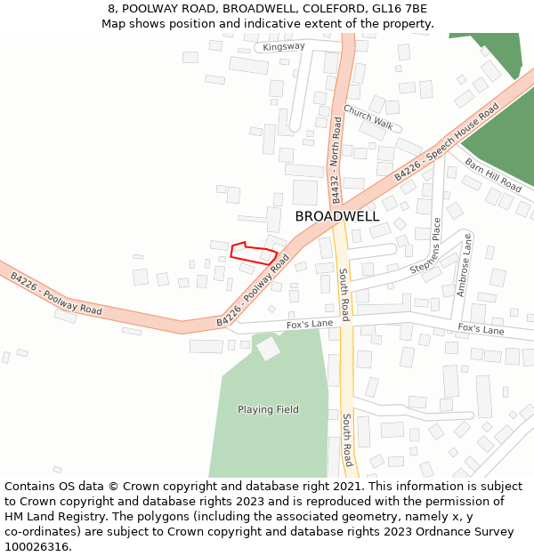 8, POOLWAY ROAD, BROADWELL, COLEFORD, GL16 7BE: Location map and indicative extent of plot