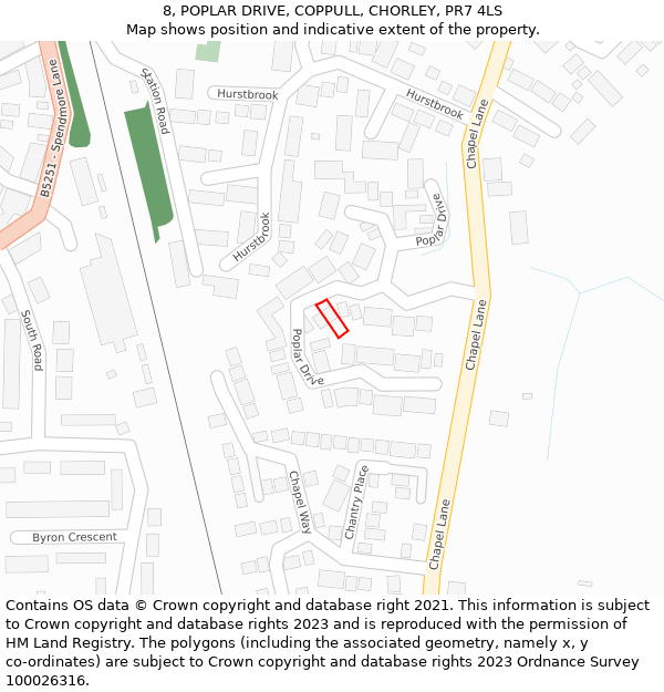 8, POPLAR DRIVE, COPPULL, CHORLEY, PR7 4LS: Location map and indicative extent of plot