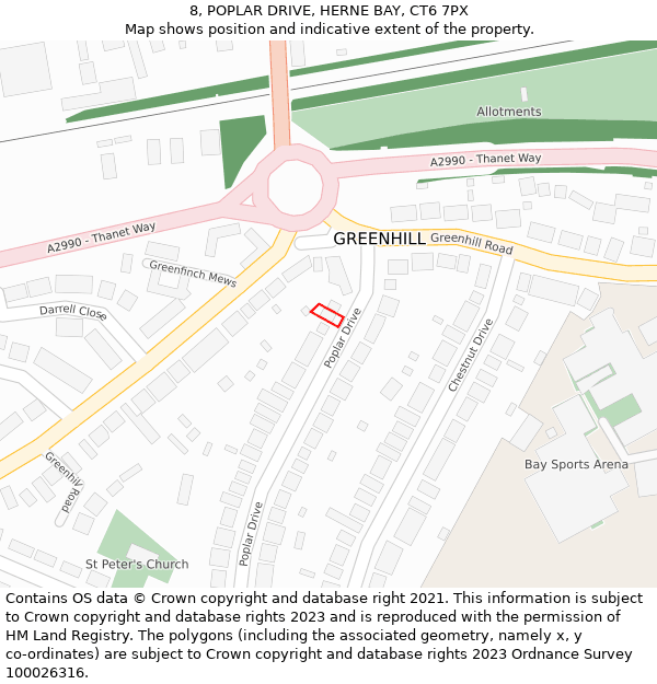 8, POPLAR DRIVE, HERNE BAY, CT6 7PX: Location map and indicative extent of plot