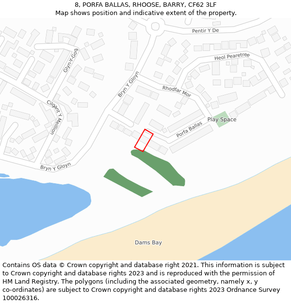 8, PORFA BALLAS, RHOOSE, BARRY, CF62 3LF: Location map and indicative extent of plot