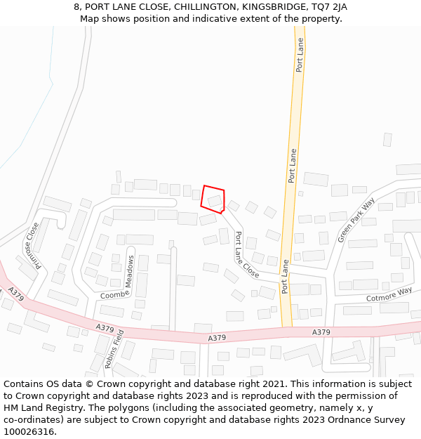 8, PORT LANE CLOSE, CHILLINGTON, KINGSBRIDGE, TQ7 2JA: Location map and indicative extent of plot