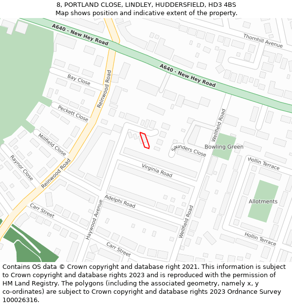 8, PORTLAND CLOSE, LINDLEY, HUDDERSFIELD, HD3 4BS: Location map and indicative extent of plot