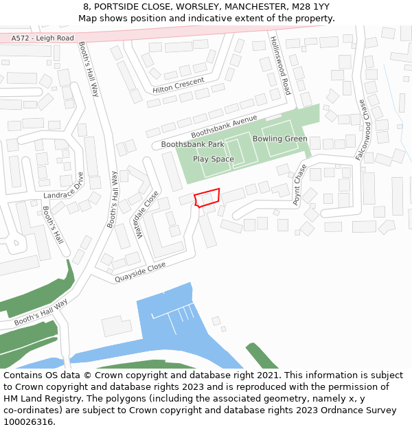 8, PORTSIDE CLOSE, WORSLEY, MANCHESTER, M28 1YY: Location map and indicative extent of plot