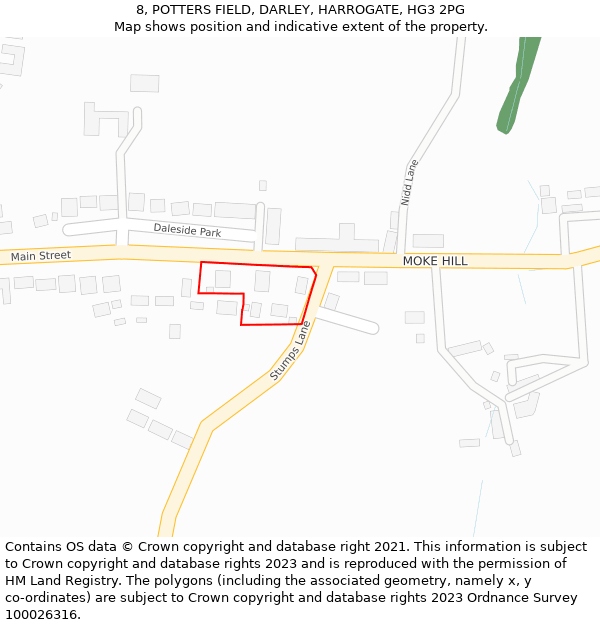 8, POTTERS FIELD, DARLEY, HARROGATE, HG3 2PG: Location map and indicative extent of plot