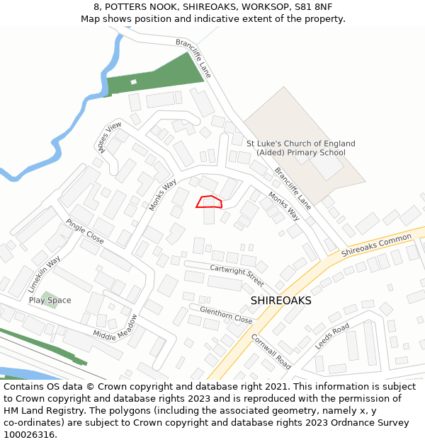 8, POTTERS NOOK, SHIREOAKS, WORKSOP, S81 8NF: Location map and indicative extent of plot