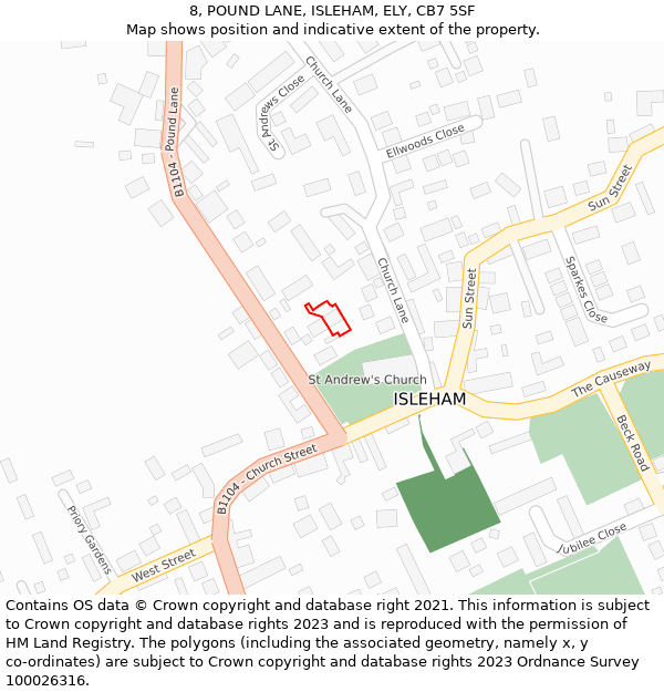 8, POUND LANE, ISLEHAM, ELY, CB7 5SF: Location map and indicative extent of plot