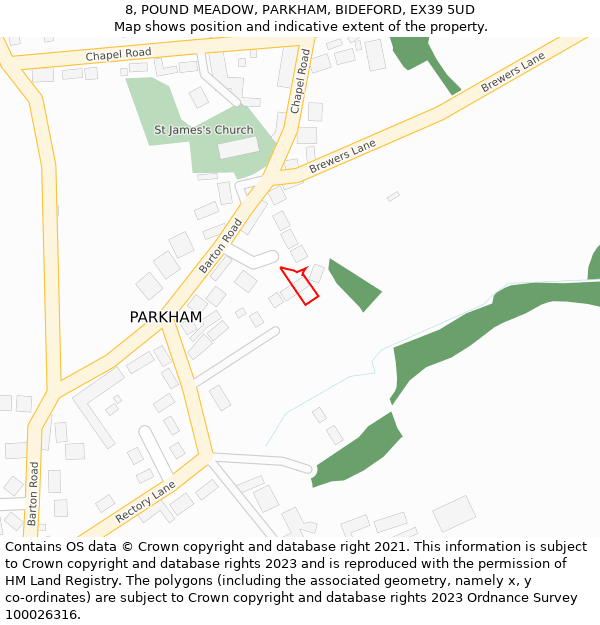 8, POUND MEADOW, PARKHAM, BIDEFORD, EX39 5UD: Location map and indicative extent of plot