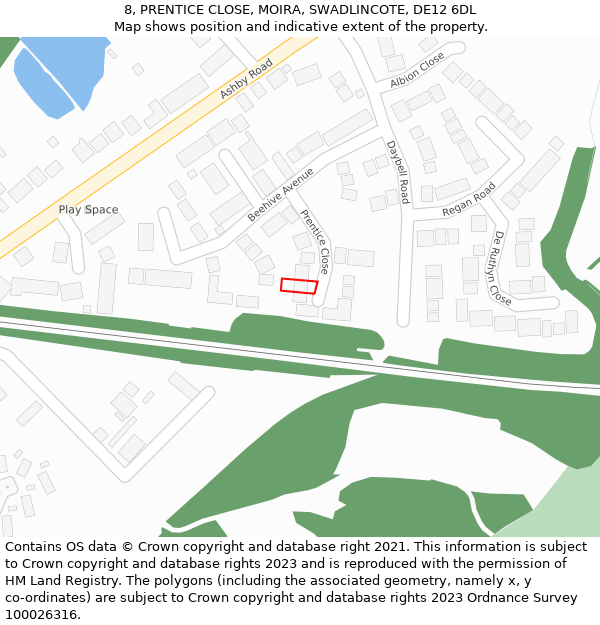 8, PRENTICE CLOSE, MOIRA, SWADLINCOTE, DE12 6DL: Location map and indicative extent of plot