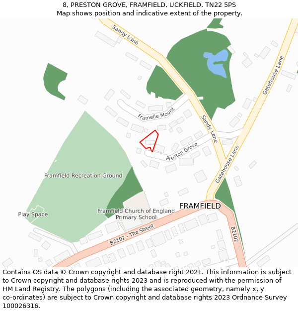 8, PRESTON GROVE, FRAMFIELD, UCKFIELD, TN22 5PS: Location map and indicative extent of plot