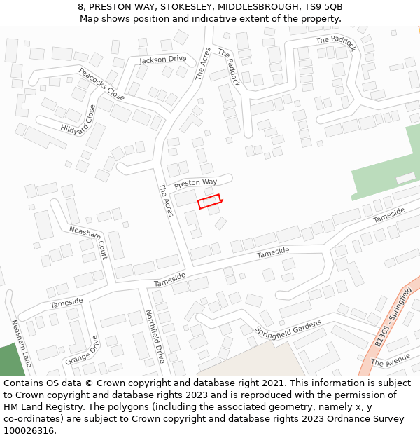 8, PRESTON WAY, STOKESLEY, MIDDLESBROUGH, TS9 5QB: Location map and indicative extent of plot