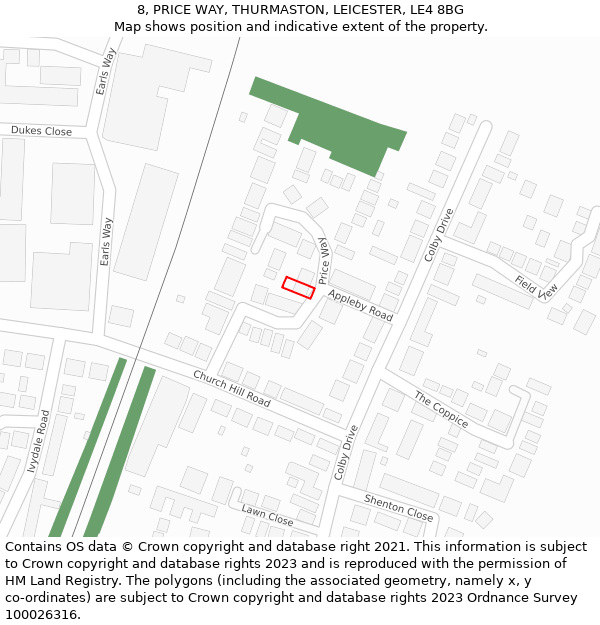 8, PRICE WAY, THURMASTON, LEICESTER, LE4 8BG: Location map and indicative extent of plot