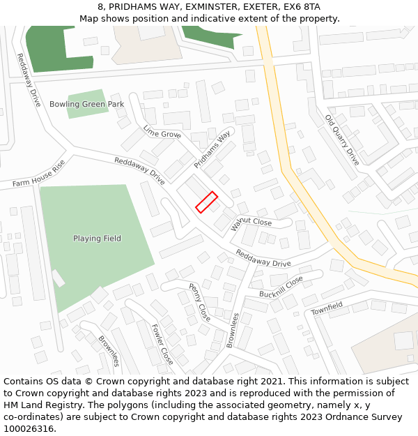 8, PRIDHAMS WAY, EXMINSTER, EXETER, EX6 8TA: Location map and indicative extent of plot