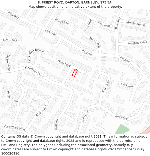 8, PRIEST ROYD, DARTON, BARNSLEY, S75 5AJ: Location map and indicative extent of plot