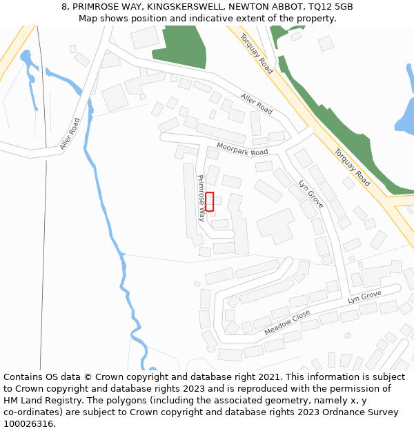 8, PRIMROSE WAY, KINGSKERSWELL, NEWTON ABBOT, TQ12 5GB: Location map and indicative extent of plot