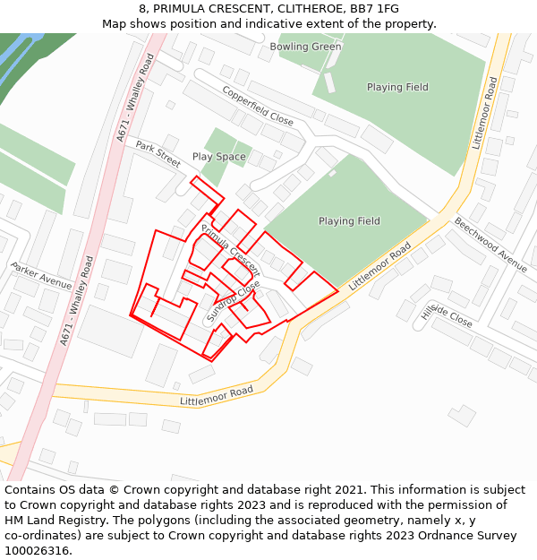 8, PRIMULA CRESCENT, CLITHEROE, BB7 1FG: Location map and indicative extent of plot