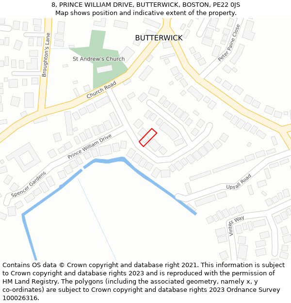 8, PRINCE WILLIAM DRIVE, BUTTERWICK, BOSTON, PE22 0JS: Location map and indicative extent of plot