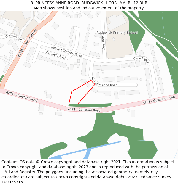 8, PRINCESS ANNE ROAD, RUDGWICK, HORSHAM, RH12 3HR: Location map and indicative extent of plot