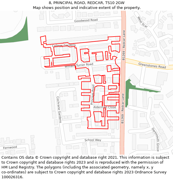 8, PRINCIPAL ROAD, REDCAR, TS10 2GW: Location map and indicative extent of plot