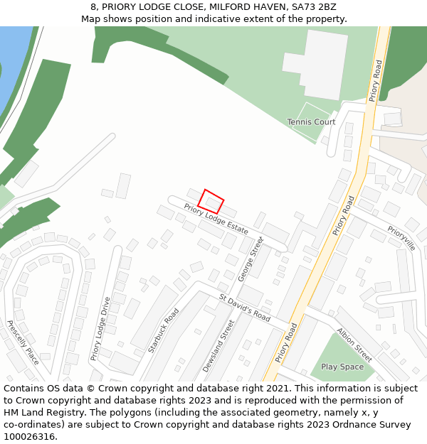 8, PRIORY LODGE CLOSE, MILFORD HAVEN, SA73 2BZ: Location map and indicative extent of plot