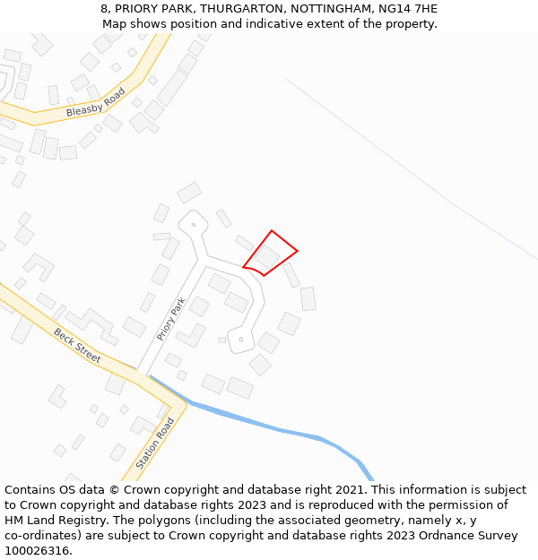 8, PRIORY PARK, THURGARTON, NOTTINGHAM, NG14 7HE: Location map and indicative extent of plot