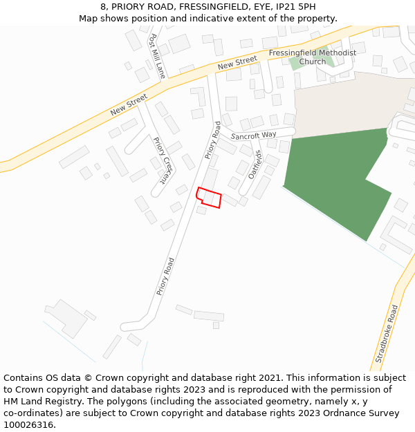 8, PRIORY ROAD, FRESSINGFIELD, EYE, IP21 5PH: Location map and indicative extent of plot