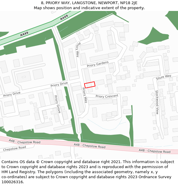 8, PRIORY WAY, LANGSTONE, NEWPORT, NP18 2JE: Location map and indicative extent of plot