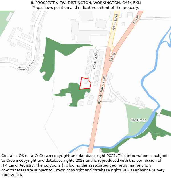 8, PROSPECT VIEW, DISTINGTON, WORKINGTON, CA14 5XN: Location map and indicative extent of plot