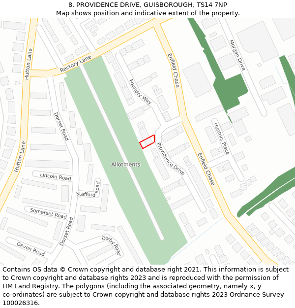 8, PROVIDENCE DRIVE, GUISBOROUGH, TS14 7NP: Location map and indicative extent of plot