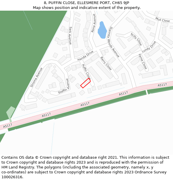 8, PUFFIN CLOSE, ELLESMERE PORT, CH65 9JP: Location map and indicative extent of plot