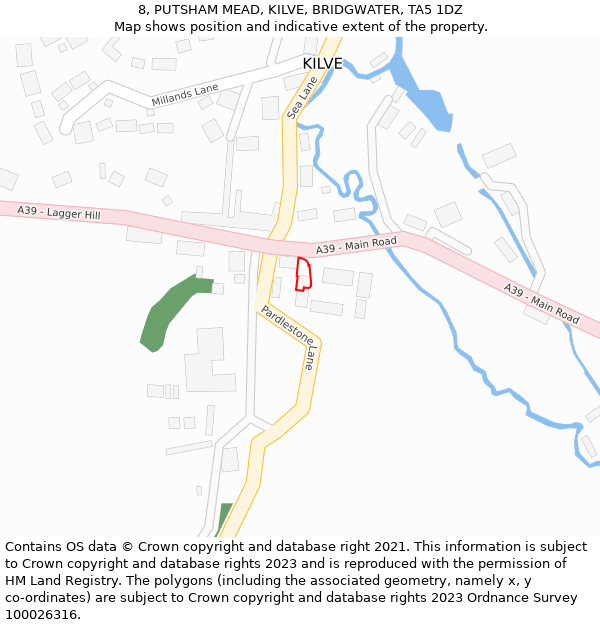 8, PUTSHAM MEAD, KILVE, BRIDGWATER, TA5 1DZ: Location map and indicative extent of plot