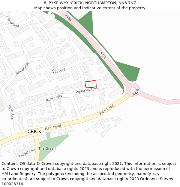 8, PYKE WAY, CRICK, NORTHAMPTON, NN6 7NZ: Location map and indicative extent of plot